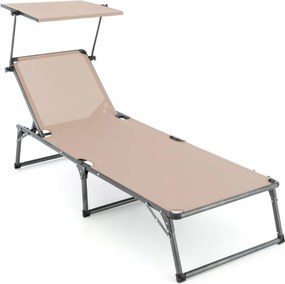 Leżak składany DIVERO z daszkiem, XXL, beżowy