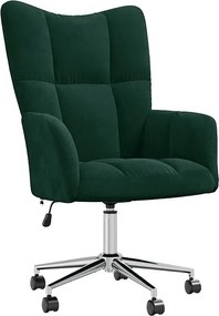 Fotel Relaksacyjny z Zielonego Weluru Obracany o 360 Stopni