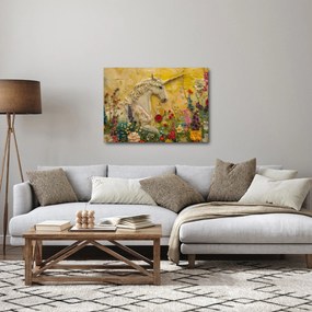 Obraz - Jednorożec z kwiatami (70x50 cm)
