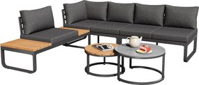 Zestaw mebli ogrodowych - 4 miejsca - z ocynkowanej stali - narożna sofa - 2 stoliki kawowe - z poduszkami i regulowanymi nogami - Szary