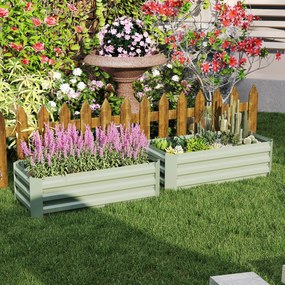 Outsunny Zestaw 2 skrzynek na kwiaty Stalowa konstrukcja Otwarte dno Zielony 100x100x30cm Ogród | Aosom PL