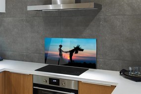 Panel szklany do Kuchni Sylwetki Ludzi o Zachodzie Słońca