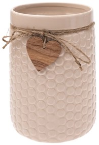 Wazon ceramiczny Wood heart beige, 14 x 20 cm