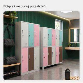 Szafka socjalna ubraniowa BHP 6-drzwiowa szaro-pastelowa, 900x1850x450 mm: IGOR