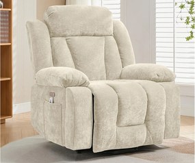 Regulowane elektryczne fotel masujący 95x94x107cm - Funkcje masażu i grzania - Boczne kieszenie - Uchwyt na kubek i porty USB - Beżowy