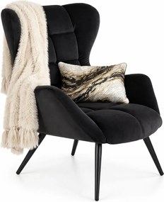 Tapicerowany czarny fotel uszak E9-R28