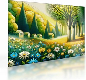 Obraz na szkle - Wieś w żółto-zielonym (70x50 cm)