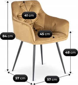 Krzesło Tapicerowane do Salonu MODESTO Musztardowe Welurowe Nowoczesne Loft