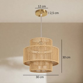 HOMCOM Lampa wisząca, 3-stopniowy abażur, metal, sznurek konopny, jasnobrązowy | Aosom PL