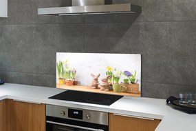 Szklany Panel Wiosenne Kwiaty i Zajączki