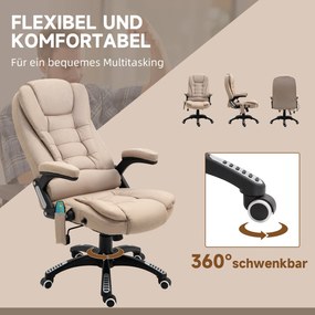 Vinsetto Ergonomiczny fotel biurowy z funkcją masażu i ogrzewania, regulowany, 67 x 74 x 107–116 cm, Brązowy