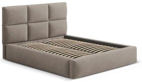 Jasnobrązowe tapicerowane łóżko dwuosobowe ze schowkiem ze stelażem 160x200 cm Libera – Windsor &amp; Co Sofas