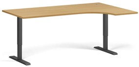 Narożne biurko z regulacją wysokości, 180x120 cm, 2 silniki, L/P, czarna podstawa, buk