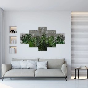 Obraz - Betonowa ściana z roślinami (125x70 cm)
