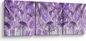 Obraz - Fioletowe liście w gipsie (z zegarem) (90x30 cm)