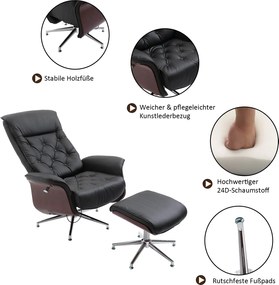 HOMCOM Krzesło TV z podnóżkiem tapicerowane fotel obrotowy 145° odchylany