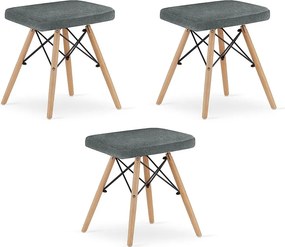 Zestaw 3 krzeseł Valora PEKO z szarą tkaniną i nogami z drewna bukowego