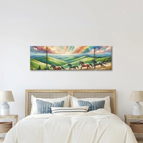 Obraz – Konie galopujące przez krajobraz (170x50 cm)