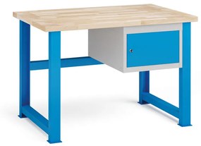 Stół warsztatowy KOVONA, szafka wisząca na narzędzia, blat z drewna bukowego, stałe nogi, 1200 mm