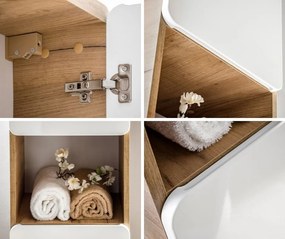 Szafka łazienkowa - słupek Aruba 800 FSC dąb craft złoty/biały połysk