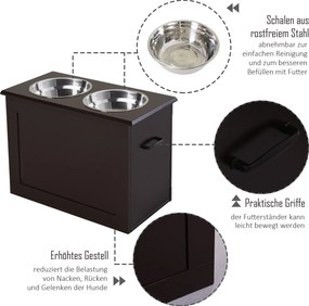 PawHut Miska dla Psów z Przechowywaniem 2 Miski Stacja Karmienia Espresso dla Kotów | Aosom PL