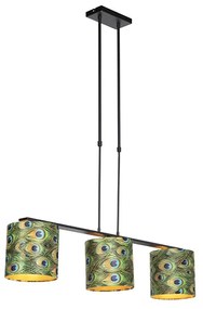 Lampa wisząca z abażurami z weluru w kolorze pawia ze złotem 20cm - Combi 3 Deluxe klasyczny/Antyczny Oswietlenie wewnetrzne