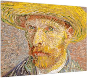 Obraz na szkle - Vincent van Gogh, Self-Portrait with a Straw Hat (The Potato Peeler), reprodukcje (70x50 cm)