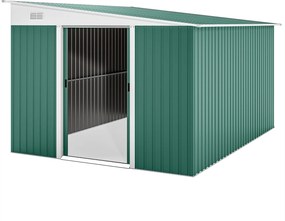 Outsunny Metalowy Schowek Ogrodowy Dach Nachylony z Zablokowanymi Podwójnymi Drzwiami 2,8 x 3,45 x 2,01m Zielony
