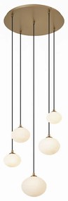Lampa wisząca Art Deco złota ze szkłem opalowym 5-punktowa - Yani ArtDeco Oswietlenie wewnetrzne