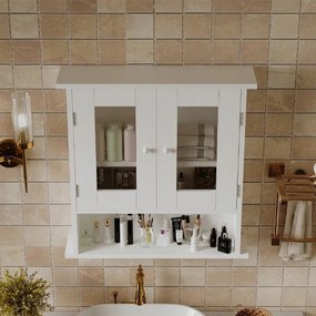 Szafka łazienkowa wisząca biała 2 drzwiowa szklana ścienna loft półki 58 cm