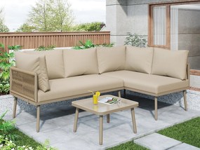 Zestaw leżaków ogrodowych z żelaza - Zestaw mebli ogrodowych w kształcie L - Z poduszkami siedziskowymi - Regulowane nogi - 2 sofy + 1 stół - Khaki