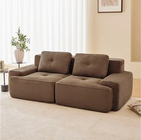 Modułowa Sofa 2-osobowa w Welurze żebrowanym z 2 poduszkami, bez montażu, 204x104x69cm, Brązowy