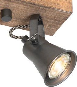 Rustykalny reflektor czarny z drewnem 2-światła regulowany - Jelle