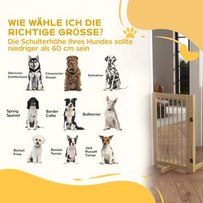 Bramka zabezpieczająca dla psów PawHut, wolnostojąca, składana, z drzwiami i nóżkami, rama z drewna, 220x36x91cm