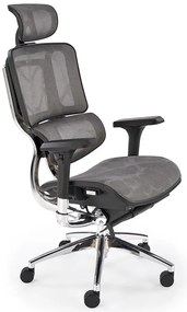 Ergonomiczny obrotowy szary fotel regulowany z zagłówkiem do 150 kg - Tipo