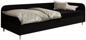 Czarne prawostronne łóżko z materacem i pojemnikiem na pościel 100x200 H3-L09