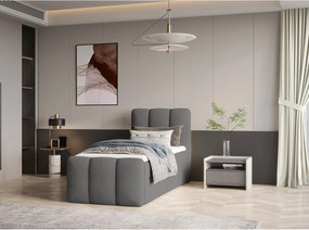 Stylowe łóżko tapicerowane KORA 90x200 cm w tkaninie CENTAUR 15 szarej