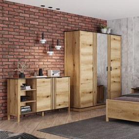 Komoda Dwudrzwiowa Drewniana z Lamelami do Salonu VERVE 138 cm Dąb Evok Klasyczna Loft