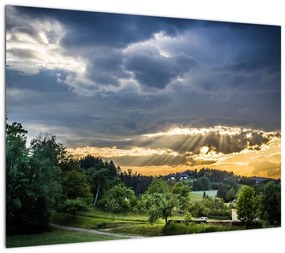 Obraz na szkle - krajobraz z promieniami (70x50 cm)