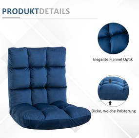 HOMCOM Sofa podłogowa z materacem Niebieska Regulowane oparcie Pluszowy materiał dla gości 55x71x53,5 cm | Aosom PL