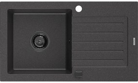 Mexen Pablo zlewozmywak granitowy 1-komorowy z ociekaczem 752 x 436 mm, czarny nakrapiany, syfon czarny - 6510751010-76-B