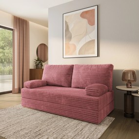 Masseno Sofa piankowa SILAR z funkcją spania, Kanapa z pianki do salonu, Bezmontażowa, Tkanina sztruksowa – Pudrowy róż TILIA 62