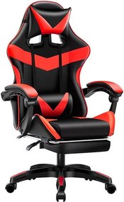 Fotel gamingowy Games krzesło biurowe obrotowe z podnóżkiem + masaż : Kolor fotela - Czerwony