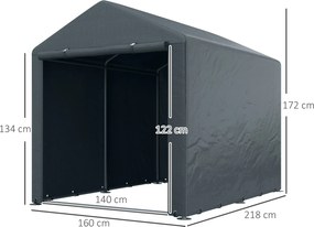 Outsunny Schowek na narzędzia, Garaż namiotowy, Duże drzwi, Ramka odporna na rdzę, 160x218x172 cm, Ciemnoszary