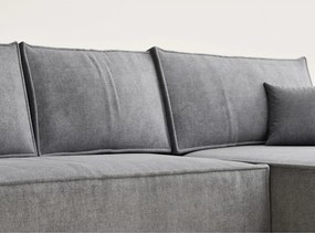 Szary rozkładany/ze schowkiem narożnik z tkaniny szenilowej (prawostronny/z szezlongiem) Maze – Maison de Rêve