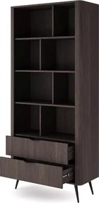 Regał Valeri – elegancki regał z szufladami i otwartymi półkami, nowoczesny design dąb dunin z czarnymi metalowymi akcentami