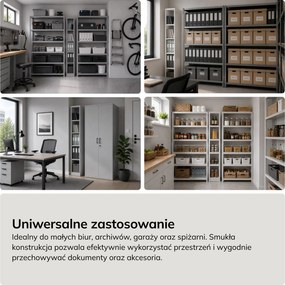 Regał metalowy wąski, archiwizacyjny na dokumenty szary, 250x1950x600 mm: TIM