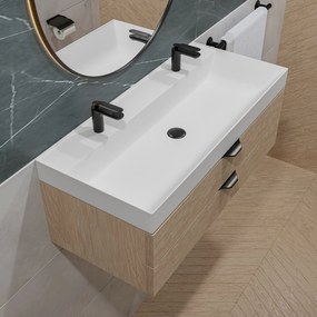 Umywalka z konglomeratu blatowa prostokątna biała NAVI | Różne rozmiary | Z otworem na baterię lub bez : Otwory na baterię - Jeden otwór, Rozmiar - 100 x 45 cm