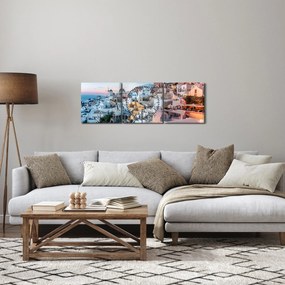 Obraz - Zmierzch na Santorini (z zegarem) (90x30 cm)