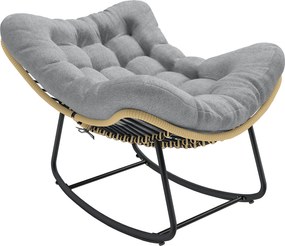 Outsunny Rattanowy Bujany Fotel Ogrodowy z Grubą Poduszką, Krzesło Ogrodowe do 120 kg Indoor Outdoor 87 x 110 x 70 cm Szary | Aosom PL